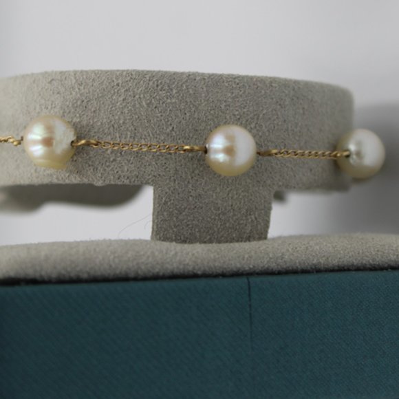 14K Pearl Station Bracelet 17.5 CTS - Picture 5 of 10